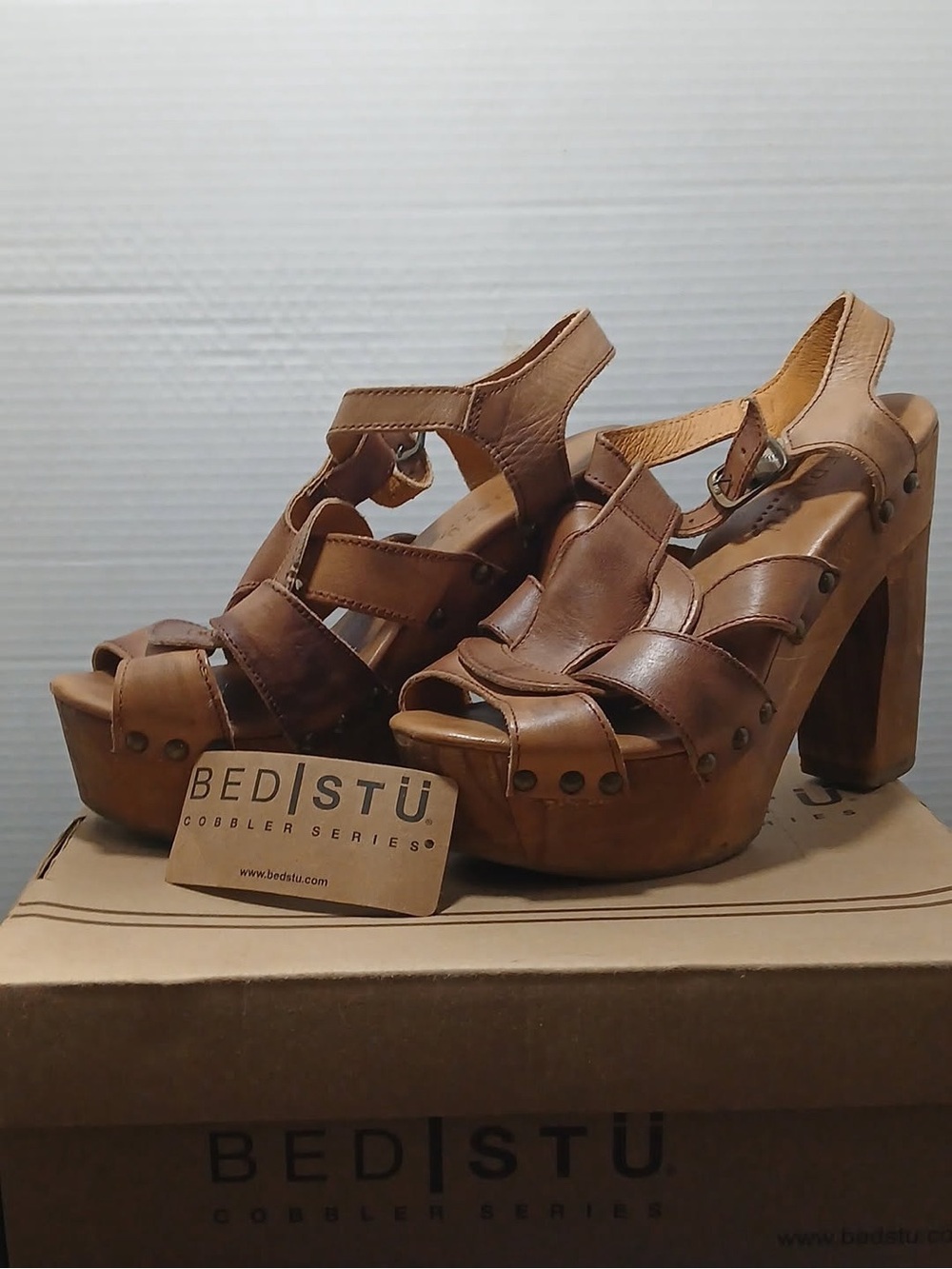Bed|Stü Brown Cobbler Series Leather Platform Heel Sandals 8.5